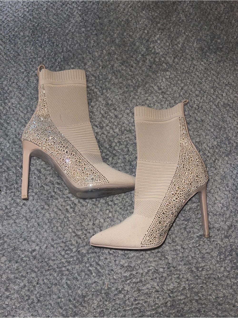 Steve Madden Blush Knit Rhinestone Sock Heeled Boots
